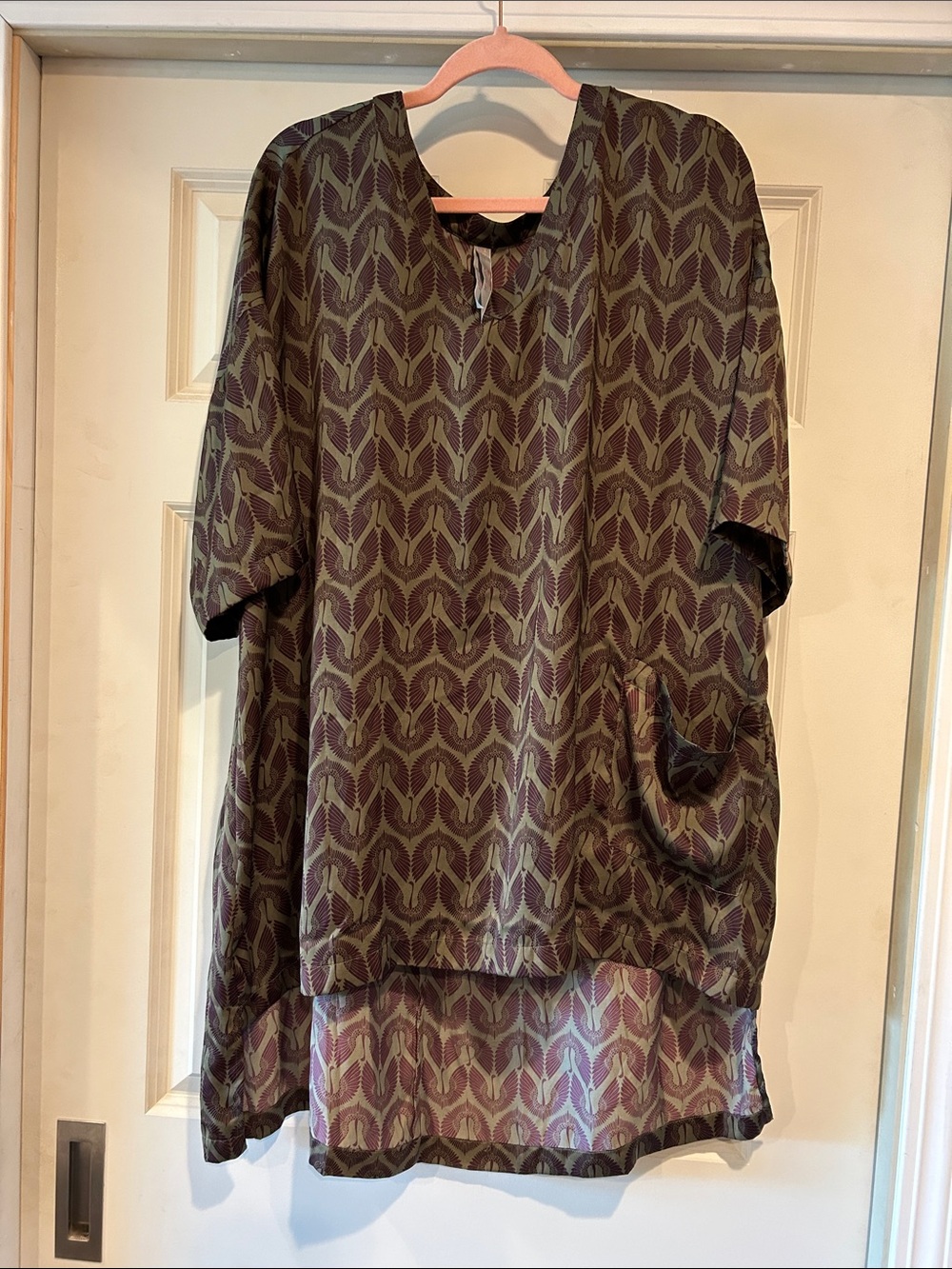 Melissa Mccarthy Seven7 Bird Print Tunic Plus Size 1X Olive